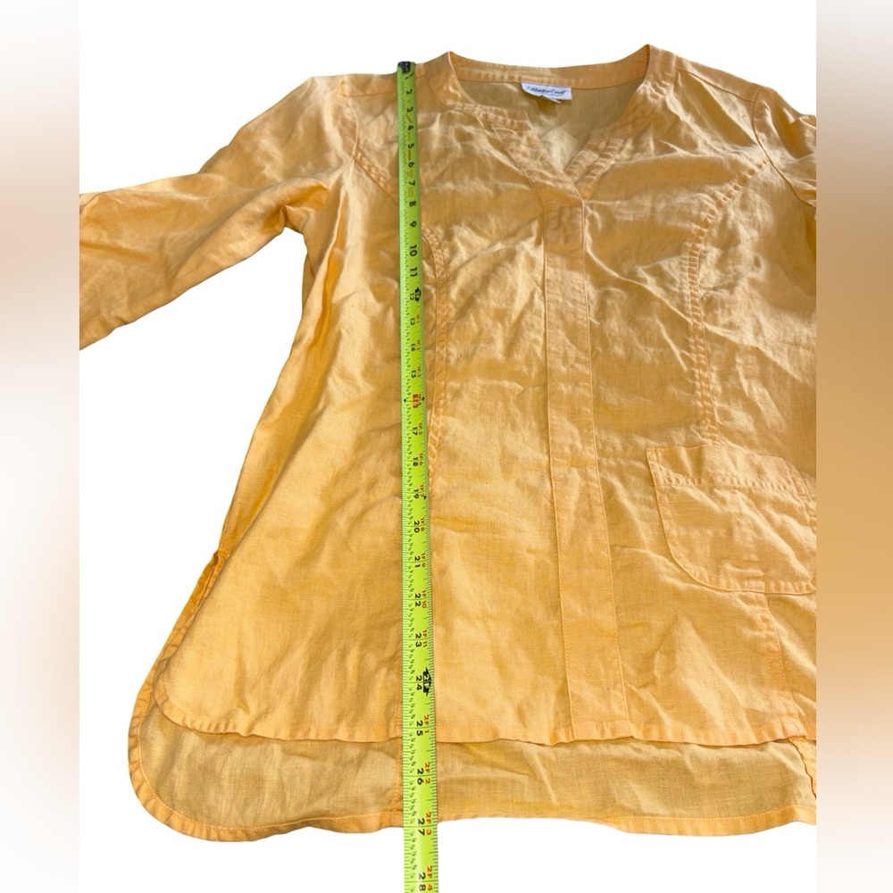 Coldwater Creek 100% Linen Tunic Top Yellow Petite Small PS Pocket Lightweight - Picture 6 of 12